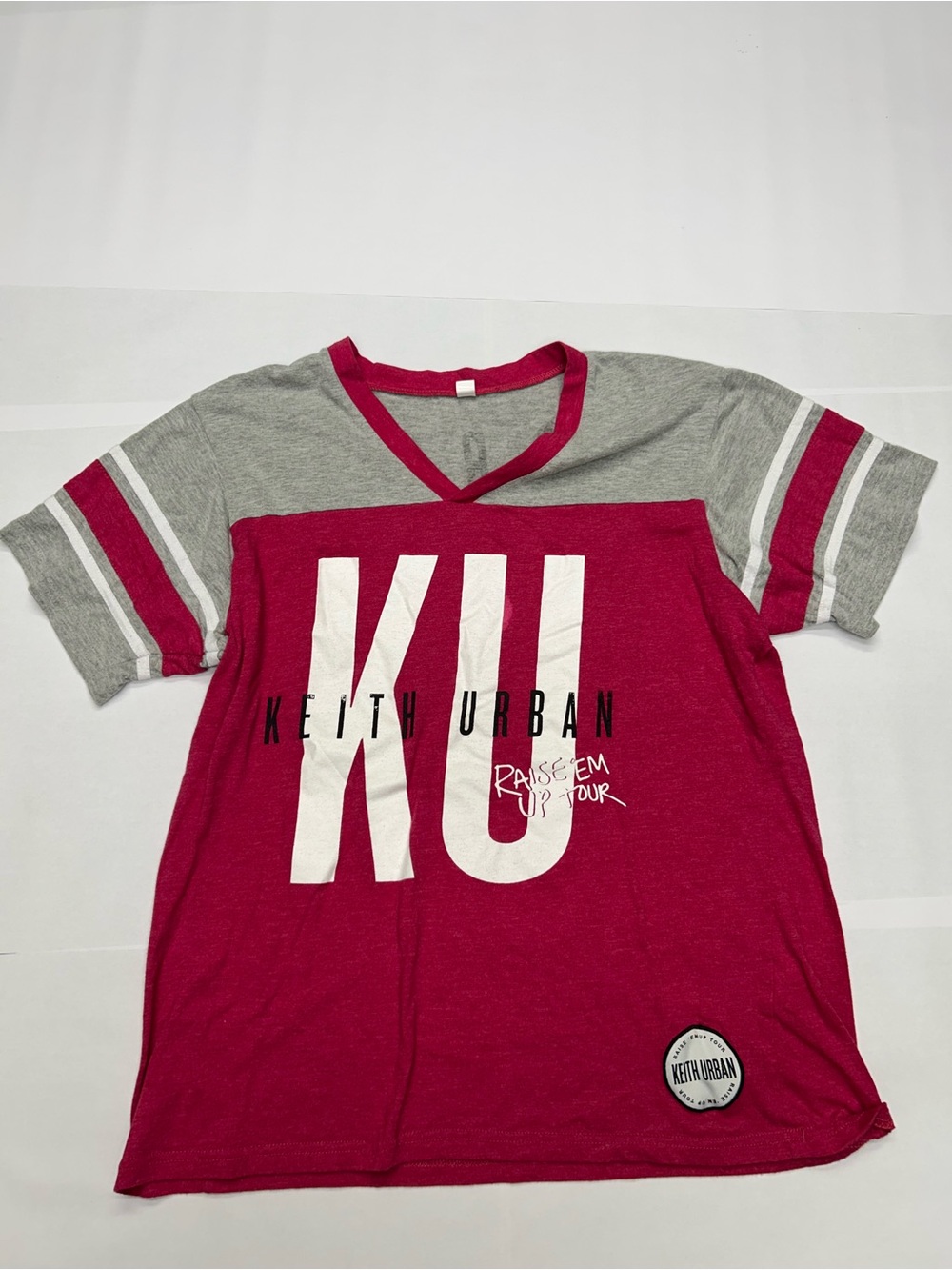 Keith Urban Raise 'Em Up Tour Graphic Jersey Tee - Pink/Grey V-Neck Size XL